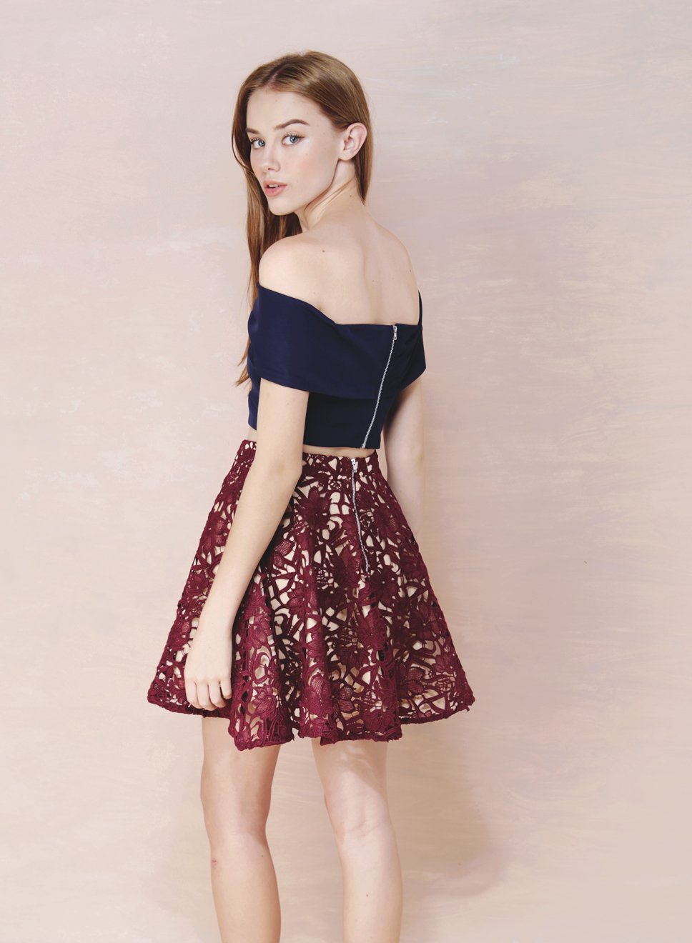 FACADE Crochet Flare Skirt (Wine) - And Well Dressed