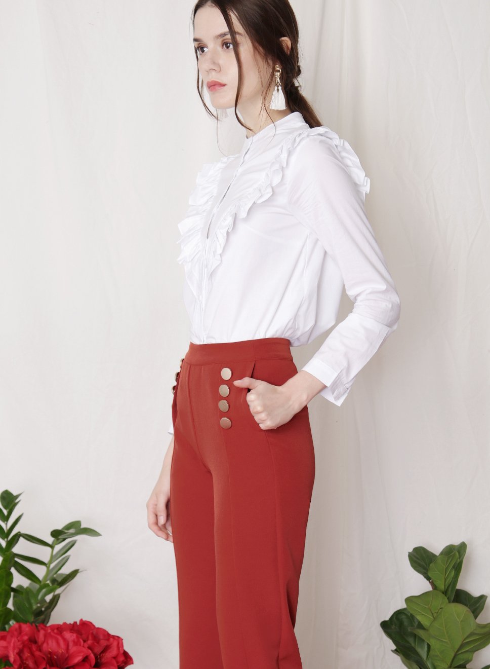 ALOFT Ruffled Button Down Shirt (White) - And Well Dressed