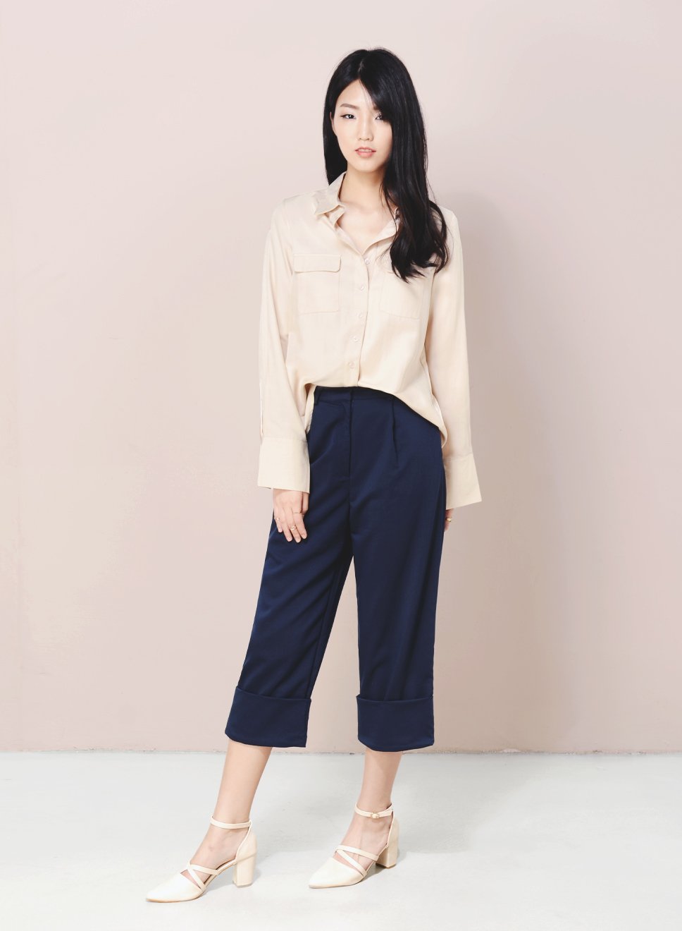 DIVERGE Split Back Buttoned Shirt (Champagne) - And Well Dressed