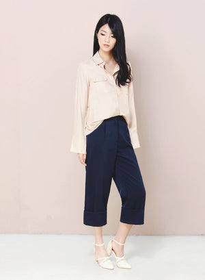DIVERGE Split Back Buttoned Shirt (Champagne) - And Well Dressed