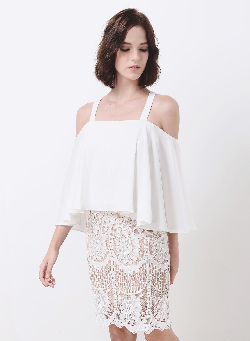 WAVE Cold Shoulder Flare Top (White) - And Well Dressed