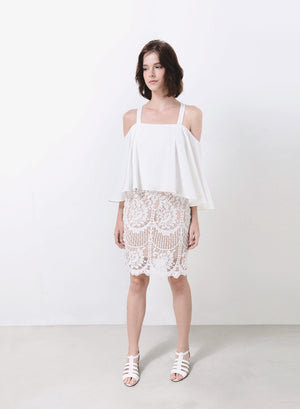 WAVE Cold Shoulder Flare Top (White) - And Well Dressed