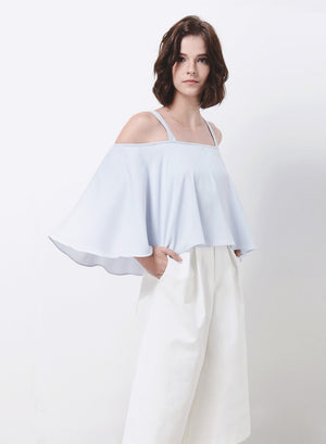 WAVE Cold Shoulder Flare Top (Sky) - And Well Dressed