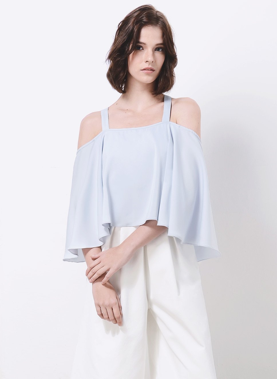 WAVE Cold Shoulder Flare Top (Sky) - And Well Dressed