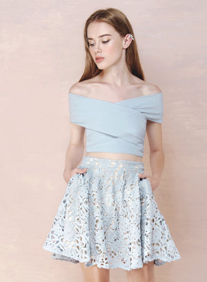 FACADE Crochet Flare Skirt (Sky) - And Well Dressed