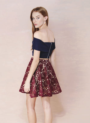 FACADE Crochet Flare Skirt (Wine) - And Well Dressed