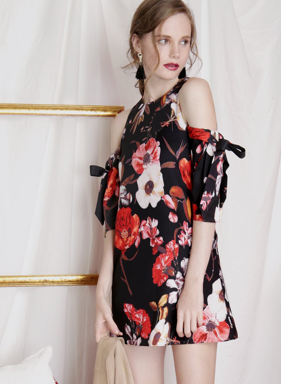 TRANSCEND Cold Shoulder Floral Dress (Black) - And Well Dressed