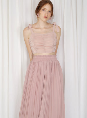 Arcus Ribbon Straps Ruched Top (Crepe Blush)