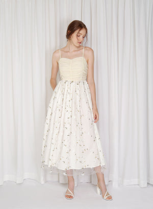 Morning Glory Floral Applique Dress (Cream)
