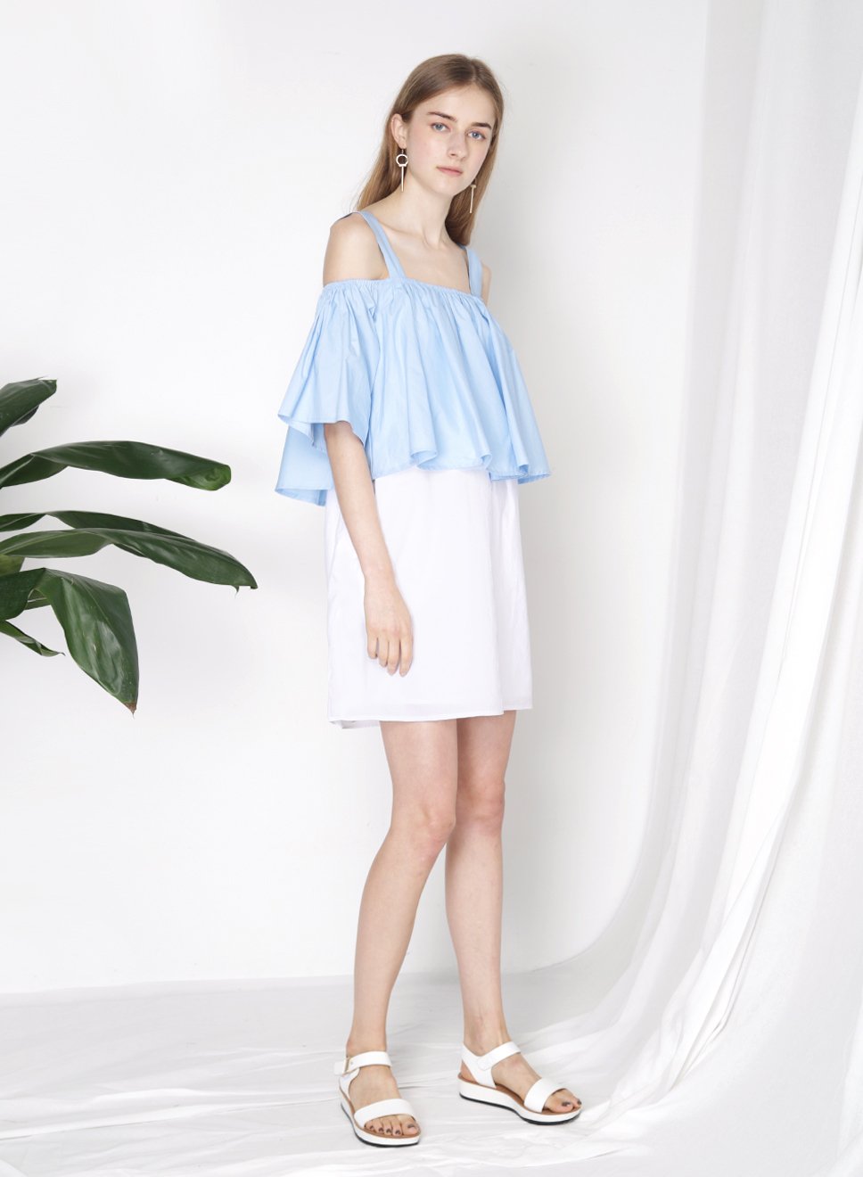 SMITTEN Contrast Cold Shoulder Dress (Blue) - And Well Dressed