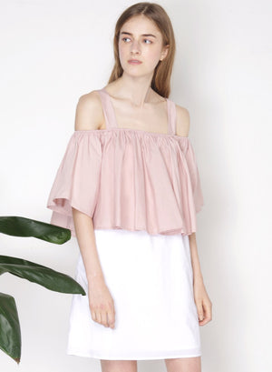 SMITTEN Contrast Cold Shoulder Dress (Blush) - And Well Dressed