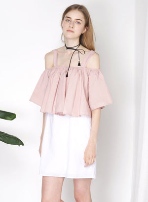 SMITTEN Contrast Cold Shoulder Dress (Blush) - And Well Dressed
