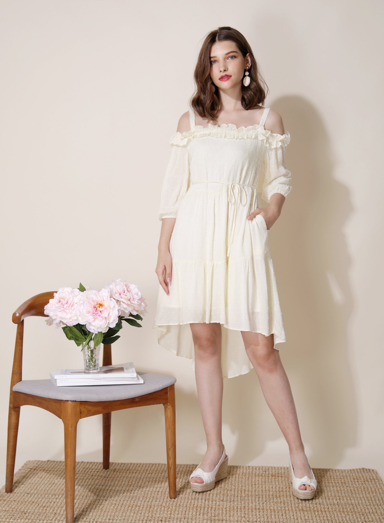 Veranda Swiss Dot Trapeze Dress (Cream) - And Well Dressed