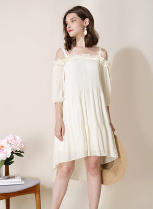 Veranda Swiss Dot Trapeze Dress (Cream) - And Well Dressed