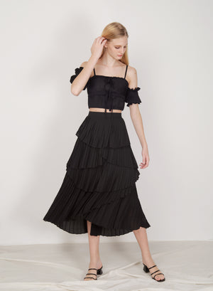 Nouveau Pleated Tiers Skirt (Black)