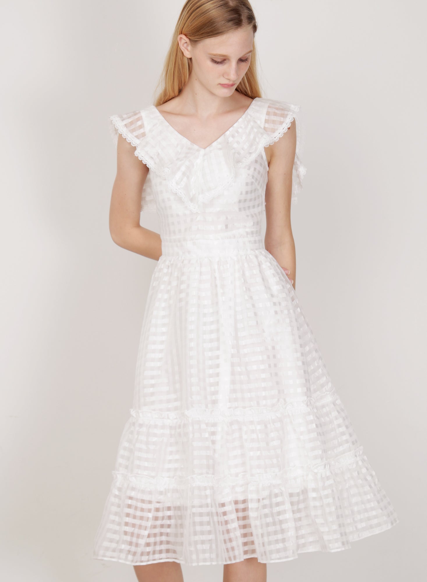 Montage Ruffled Organza Dress (White)