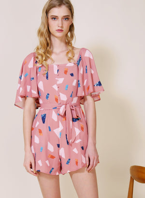 Archive: Parable Mid Sleeves Romper (Rose Terrazzo)