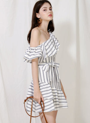 Archive: Purpose One Shoulder Striped Dress (Navy)