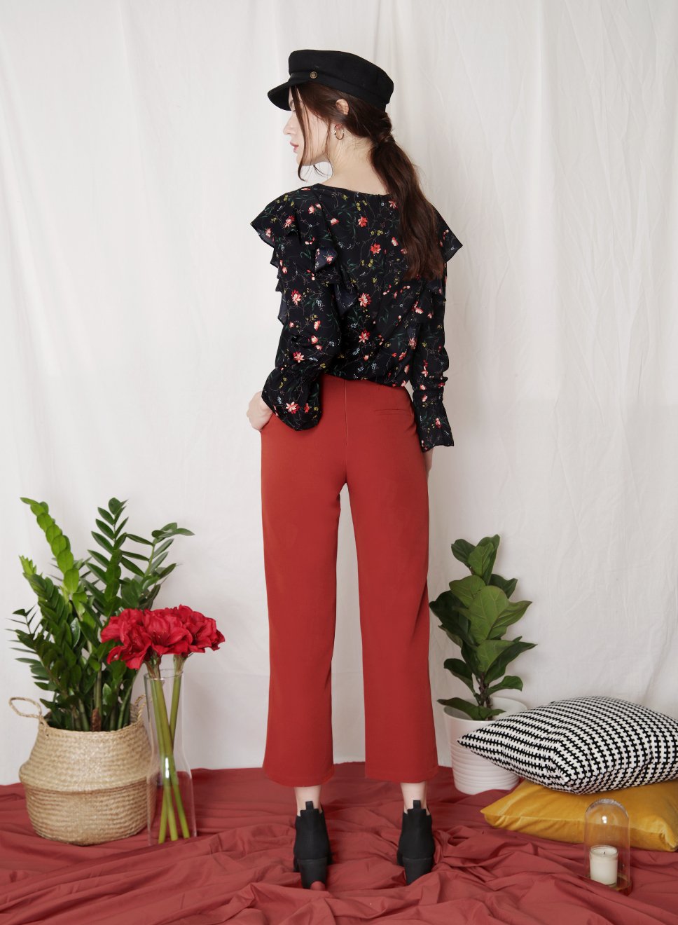 INDULGE Floral Ruffled Top (Black) - And Well Dressed