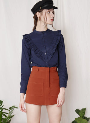 ALOFT Ruffled Button Down Shirt (Navy) - And Well Dressed