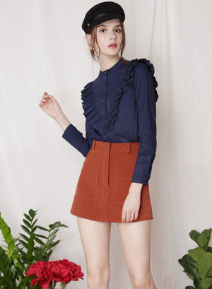 ALOFT Ruffled Button Down Shirt (Navy) - And Well Dressed
