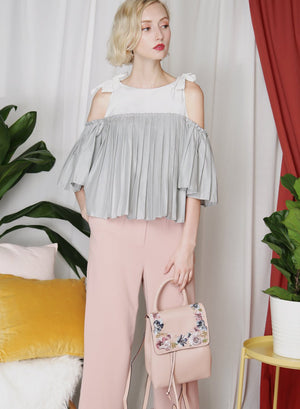 FRONTIER Pleated Contrast Top (Grey) - And Well Dressed