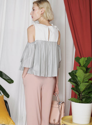 FRONTIER Pleated Contrast Top (Grey) - And Well Dressed