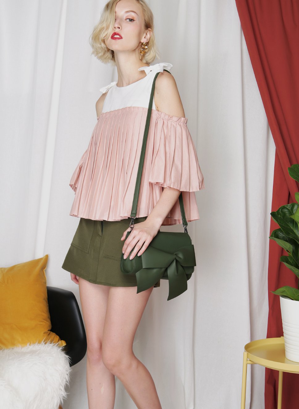 FRONTIER Pleated Contrast Top (Blush) - And Well Dressed