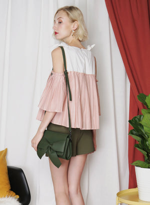 FRONTIER Pleated Contrast Top (Blush) - And Well Dressed