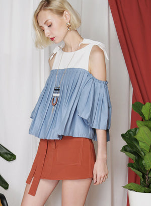 FRONTIER Pleated Contrast Top (Blue) - And Well Dressed